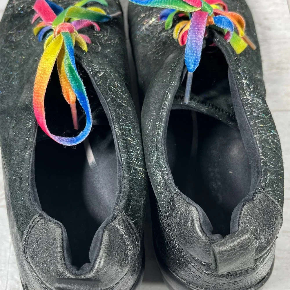 Klogs Sneaker Shoes Womens Size 10M Black Leather Rainbow Lace Up‎ Casual